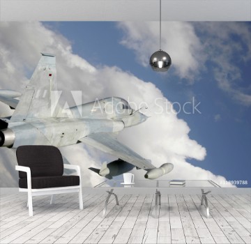 Bild på Fighter Jet Against White Clouds And Blue Sky